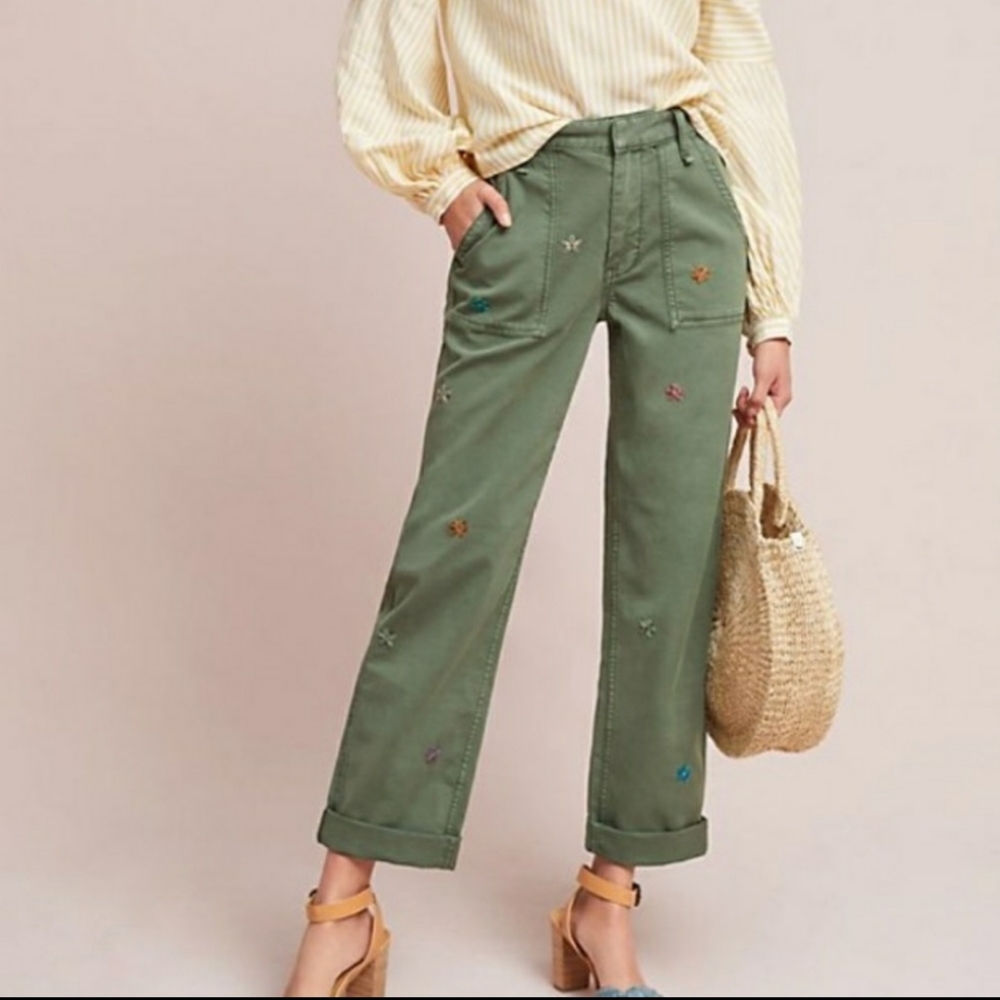 Anthropologie flower embroidered pants size 27
